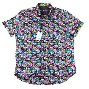 Robert Graham Perry Short Sleeve Shirt Mens L  Multicolor Skulls Floral Button